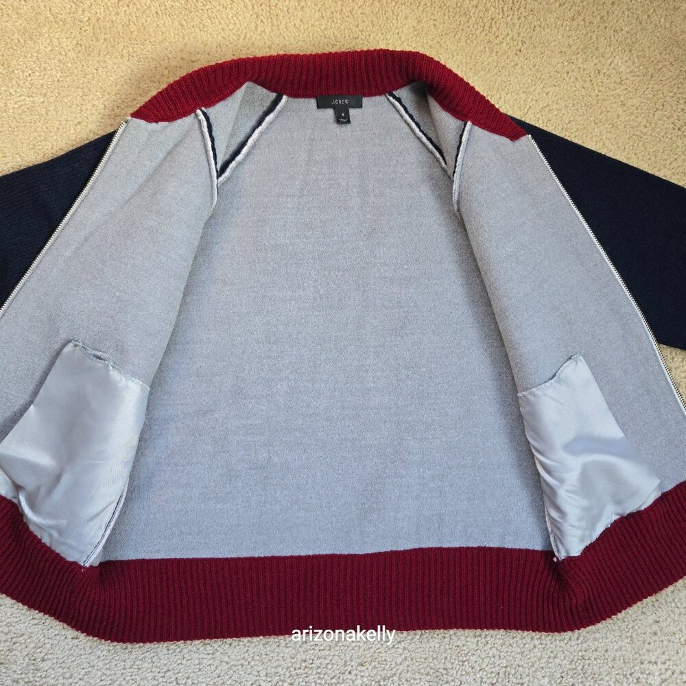 NWOT J. Crew 100% Wool Colorblock Varsity Bomber Jacket Size Small - Picture 7 of 11